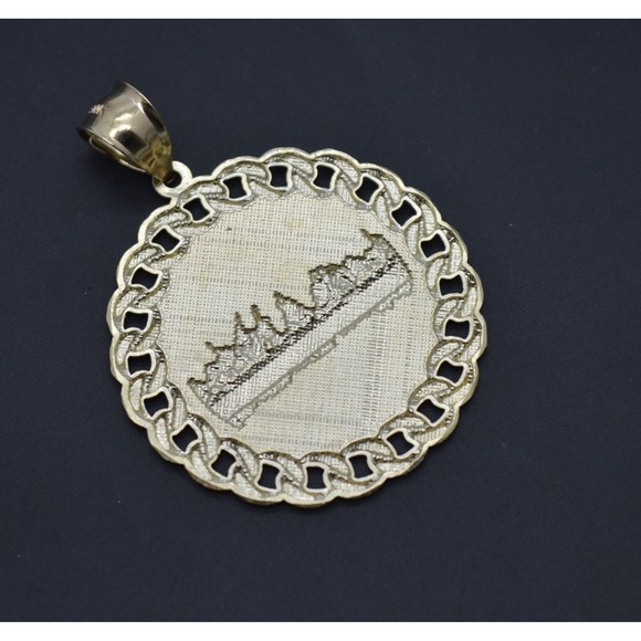 Real 10K Yellow Gold Last Supper Jesus Cuban Link Medallion Pendant 36.6mm 6.2gr - Picture 3 of 6